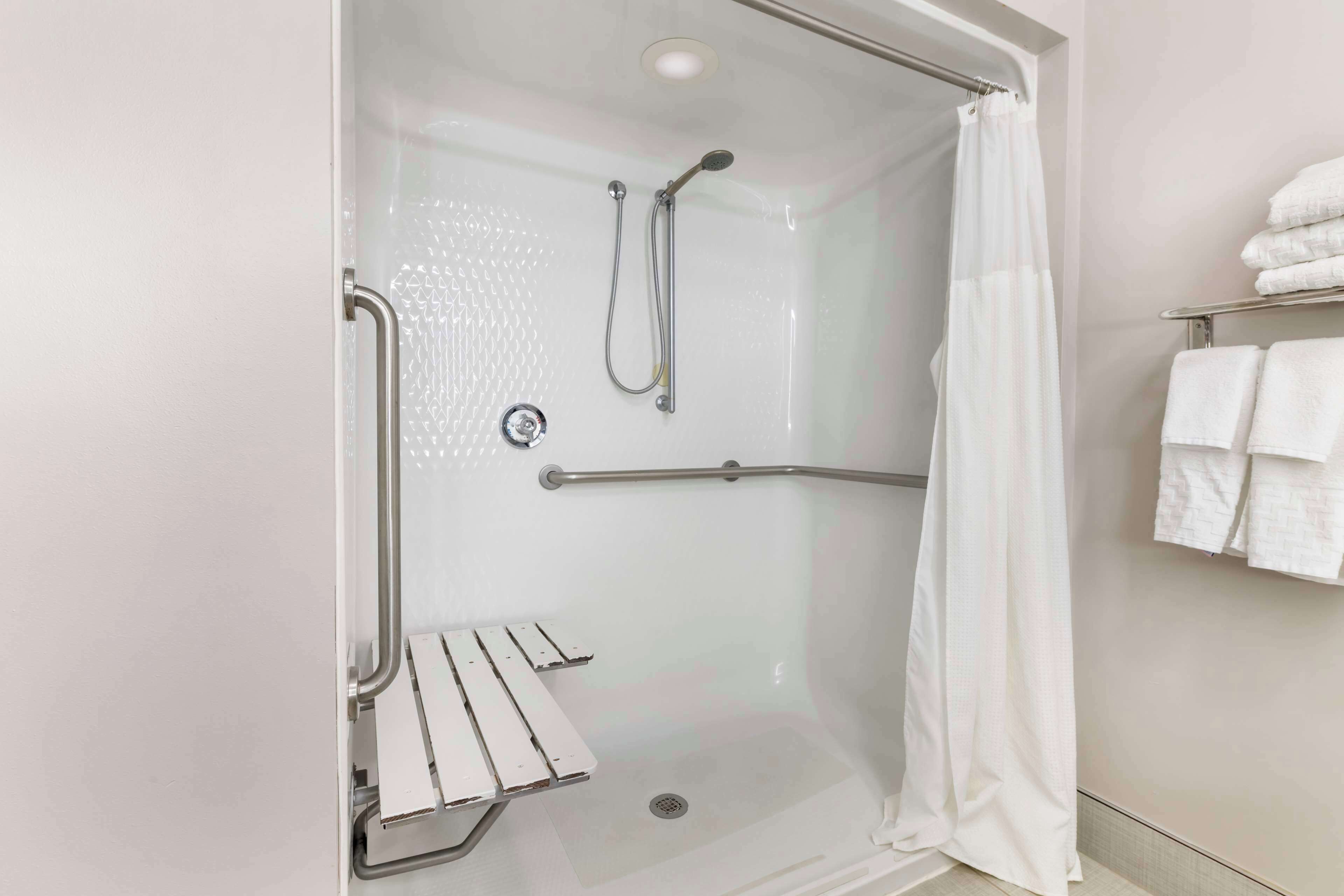 Standard Room, 1 King Bed, Accessible, Refrigerator & Microwave (Walk-in Shower) | Bathroom | Free toiletries, hair dryer, towels, soap