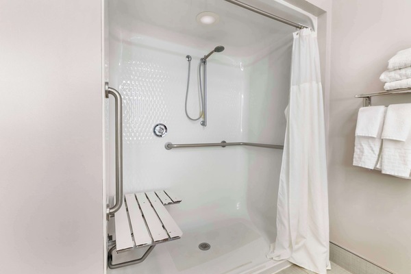 Standard Room, 1 King Bed, Accessible, Refrigerator & Microwave (Walk-in Shower) | Bathroom | Free toiletries, hair dryer, towels, soap