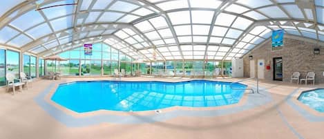 Indoor pool, open 8 AM to 11 PM, sun loungers