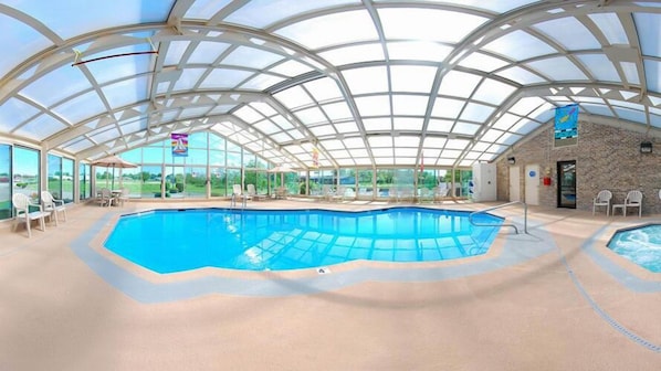 Indoor pool, open 8 AM to 11 PM, sun loungers