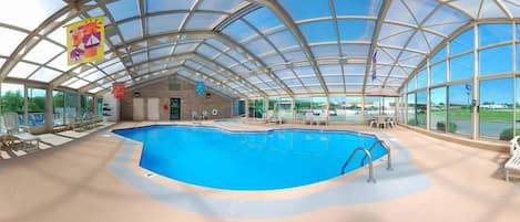 Indoor pool, open 8 AM to 11 PM, sun loungers