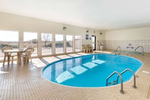 Indoor pool, open 10 AM to 10 PM, sun loungers