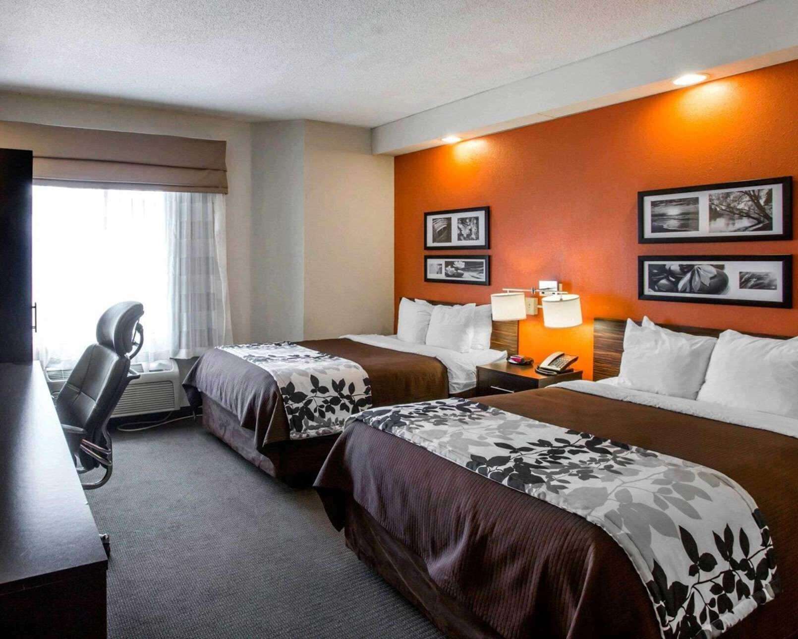 Premium bedding, pillowtop beds, desk, laptop workspace