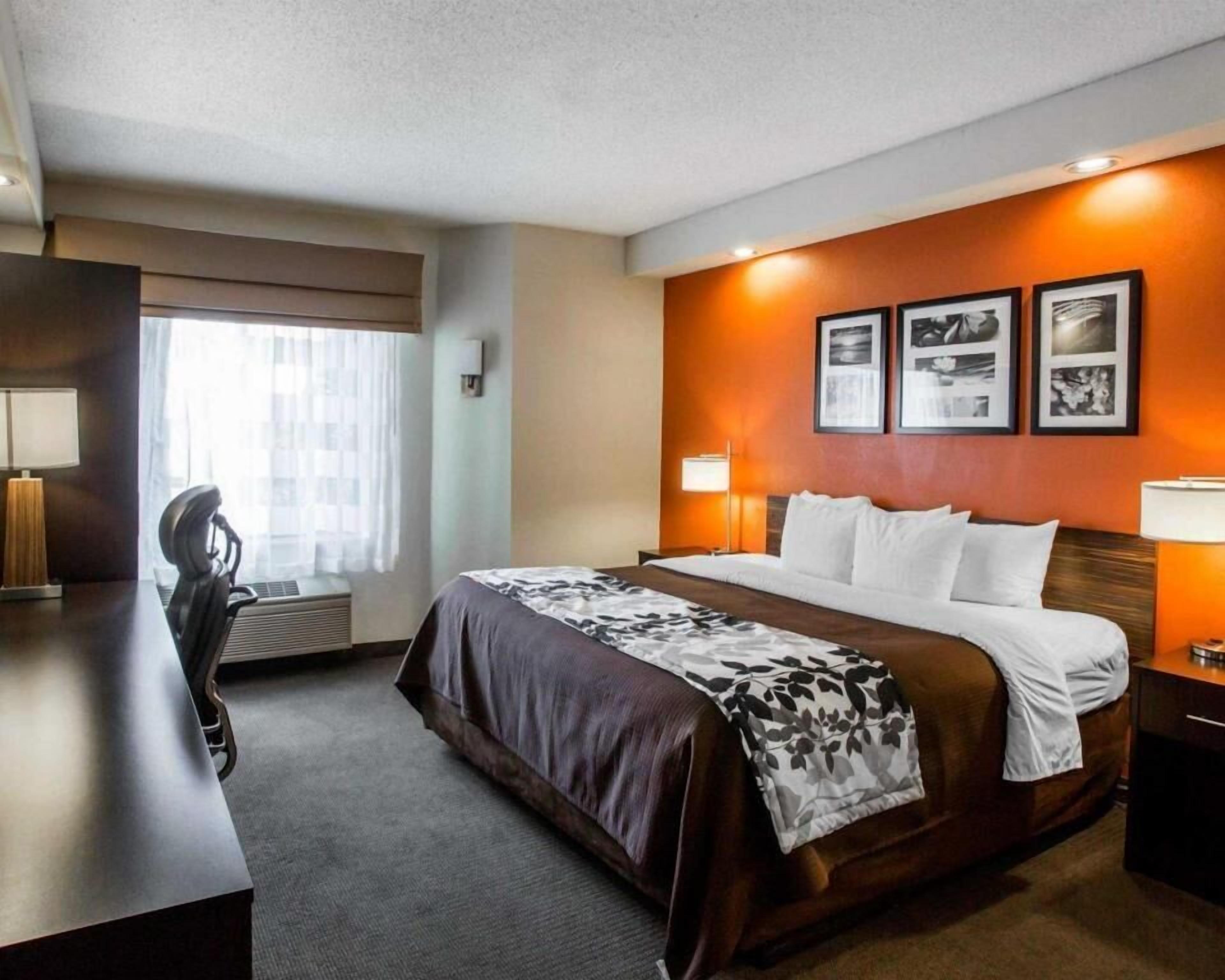 Premium bedding, pillowtop beds, desk, laptop workspace