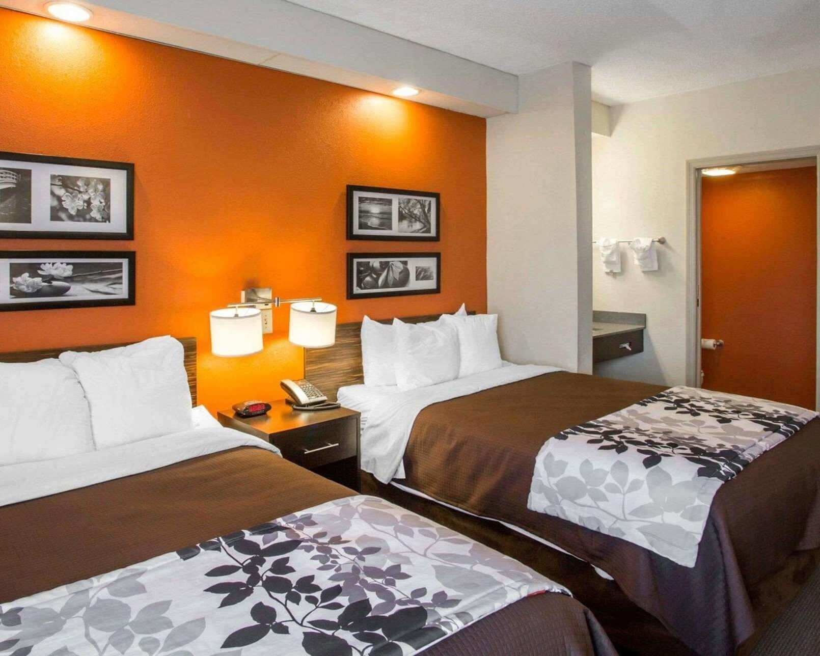 Premium bedding, pillowtop beds, desk, laptop workspace