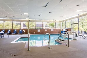 Indoor pool, open 10:00 AM to 10:00 PM, sun loungers