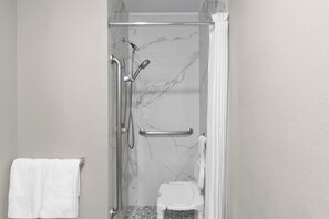 Room, 1 King Bed, Mobility Accessible, Non Smoking (Roll-in Shower) | Bathroom | Combined shower/tub, free toiletries, hair dryer, towels - Super 8 by Wyndham Chattanooga East/Hamilton Place (Chattanooga)