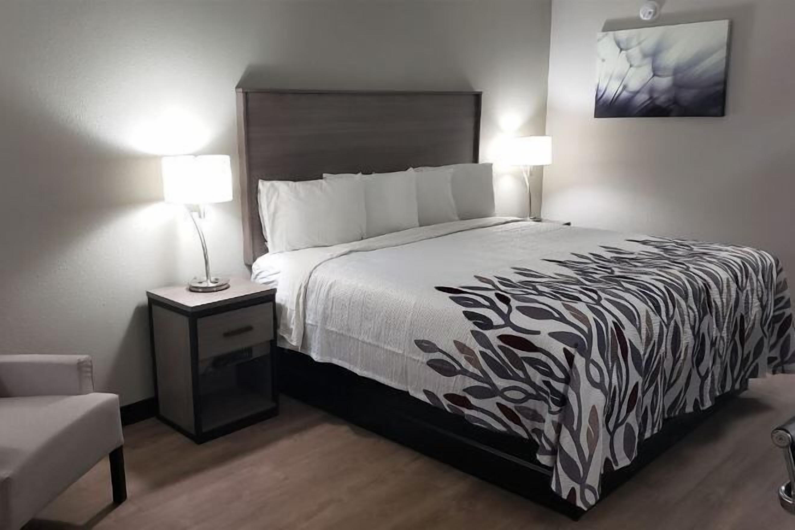 Escritorio, cortinas blackout y tabla de planchar con plancha 