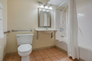 Room, 1 Queen Bed, Accessible, Non Smoking | Bathroom | Combined shower/tub, hair dryer, towels