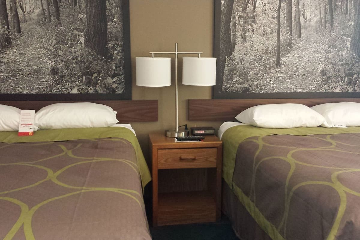 Pillow-top beds, desk, laptop workspace, iron/ironing board