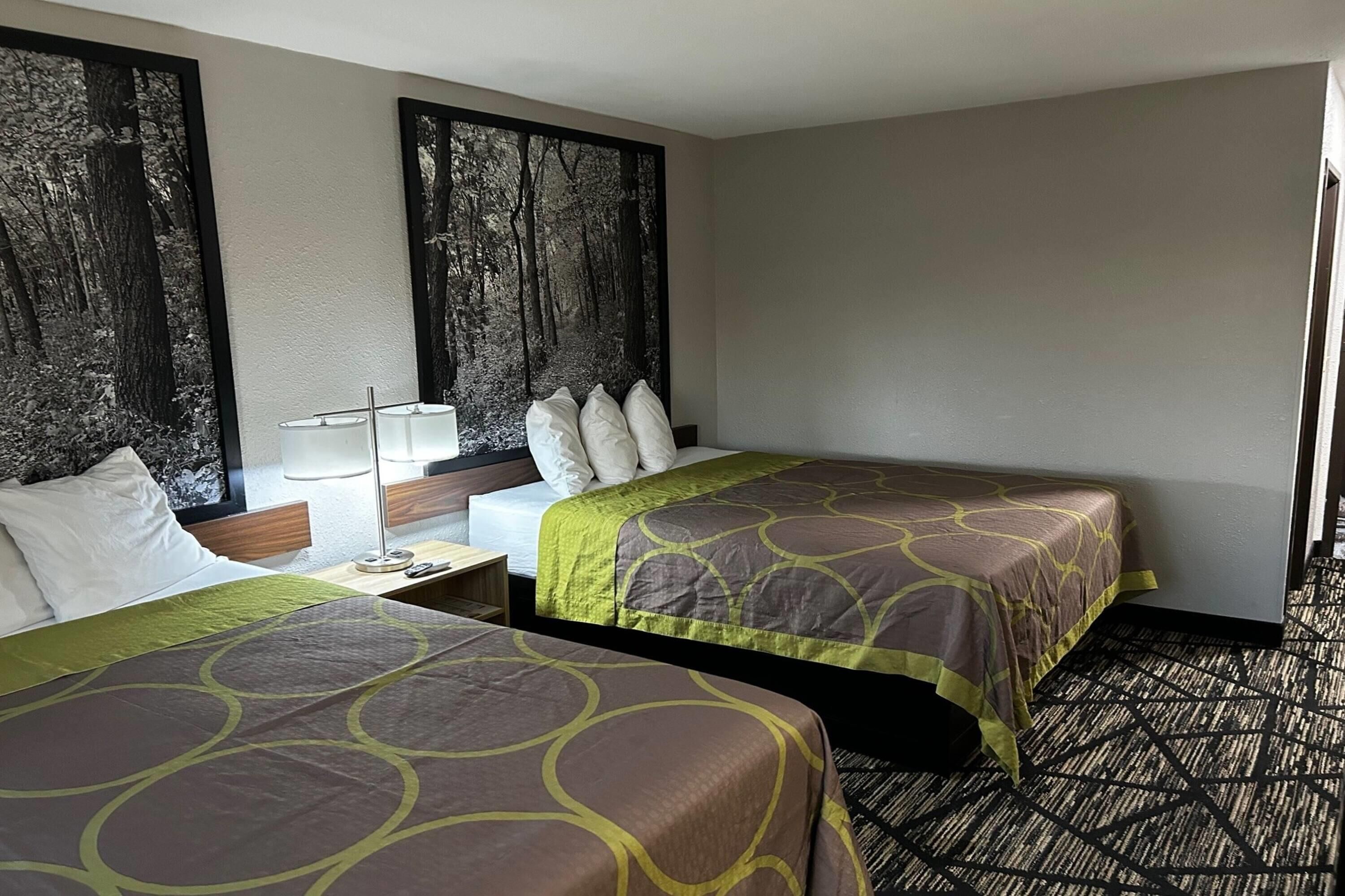 Room, 2 Queen Beds, Non Smoking | Pillowtop beds, desk, laptop workspace, iron/ironing board