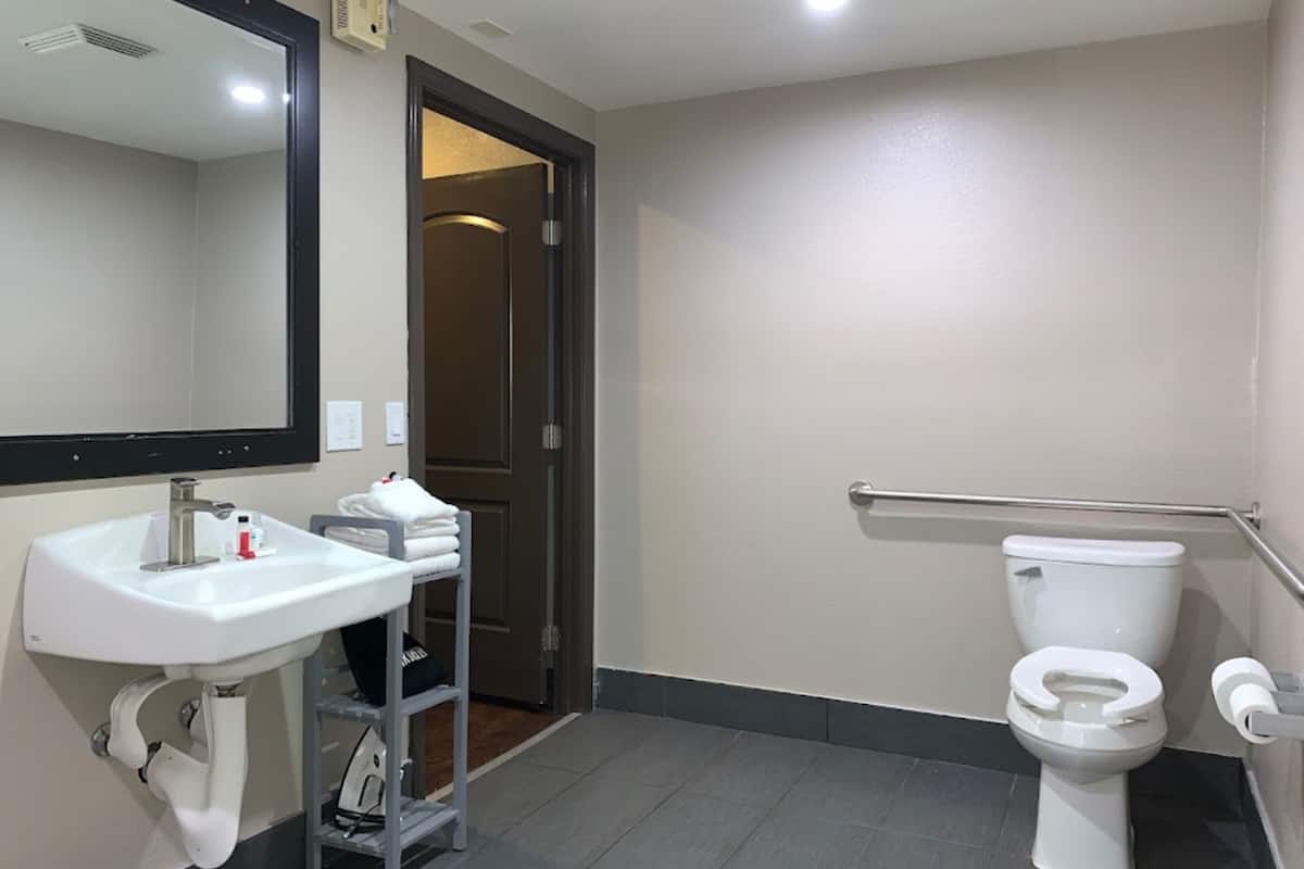standard room, 1 queen bed, accessible, non smoking | bathroom | free toiletries, hair dryer, towels
