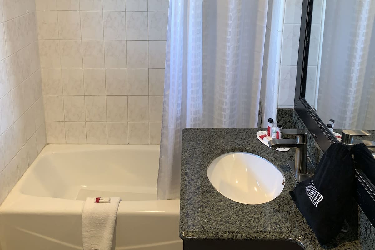 free toiletries, hair dryer, towels