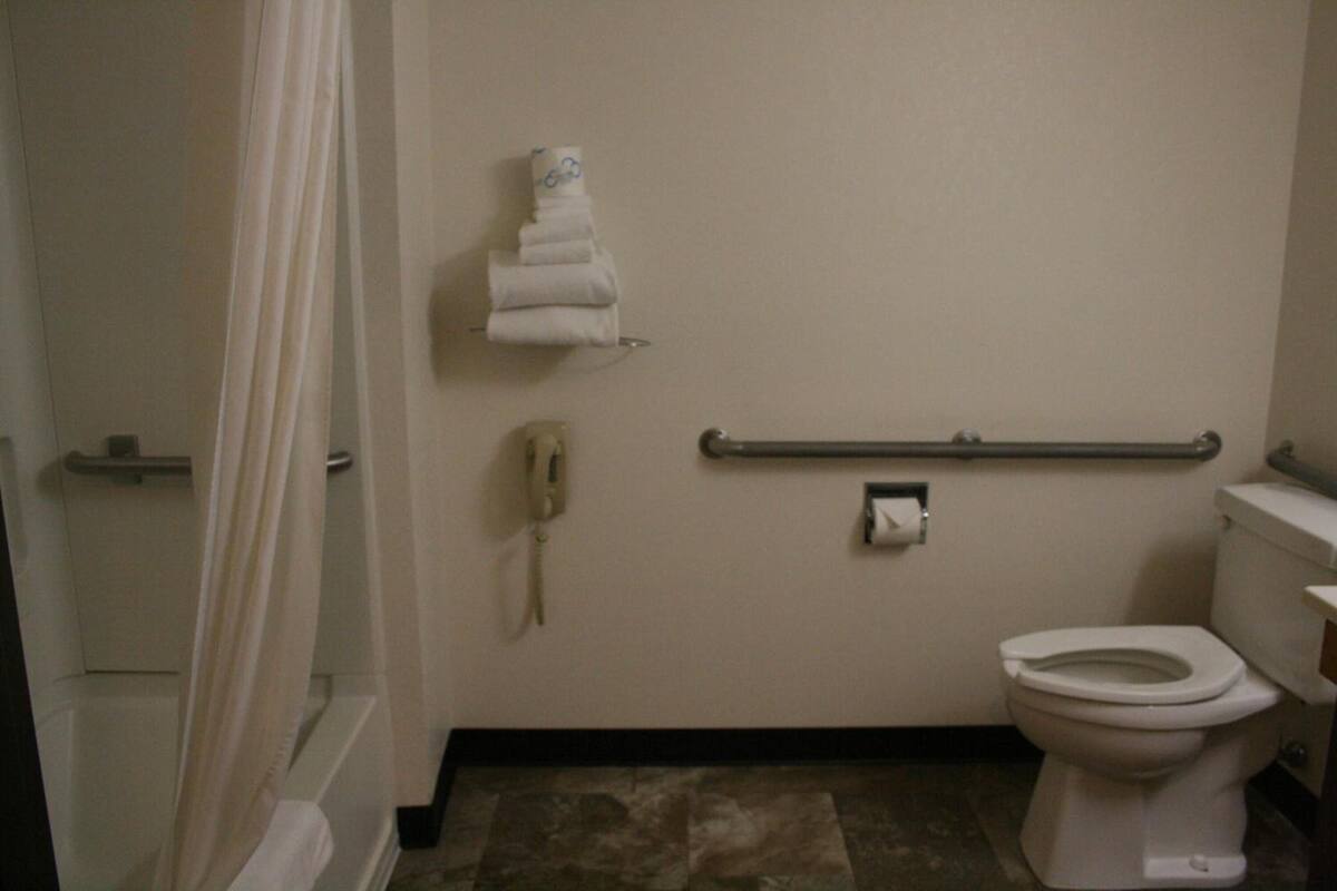 combined shower/bathtub, hair dryer, towels