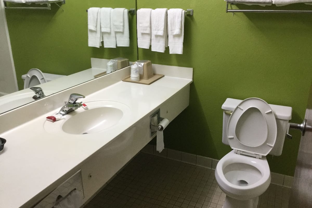 combined shower/bathtub, free toiletries, hair dryer, towels