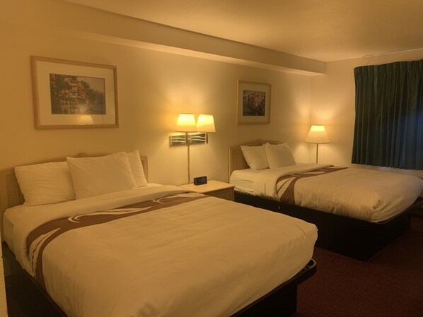 Standard Room, 2 Queen Beds, Non Smoking | Individually furnished, desk, laptop workspace, iron/ironing board