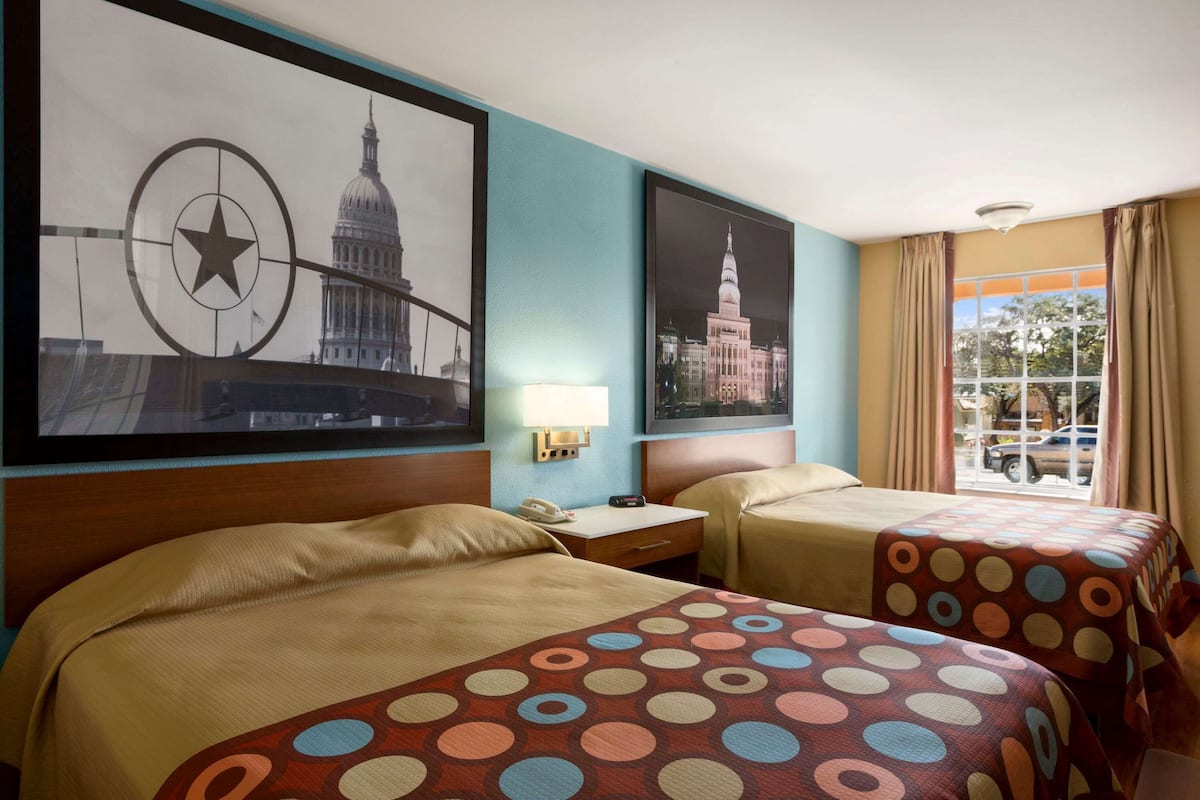Standard Room, 2 Queen Beds | Desk, laptop workspace, blackout drapes, iron/ironing board