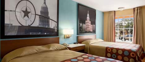Standard Room, 2 Queen Beds | Desk, laptop workspace, blackout drapes, iron/ironing board