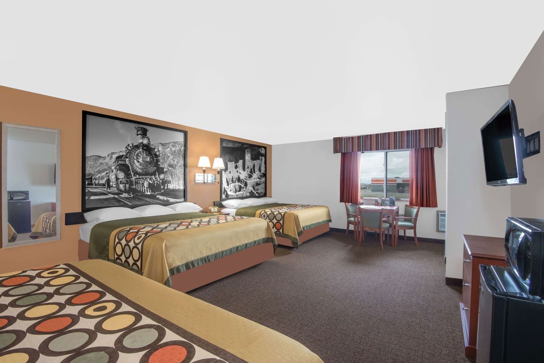 Premium bedding, desk, blackout drapes, iron/ironing board