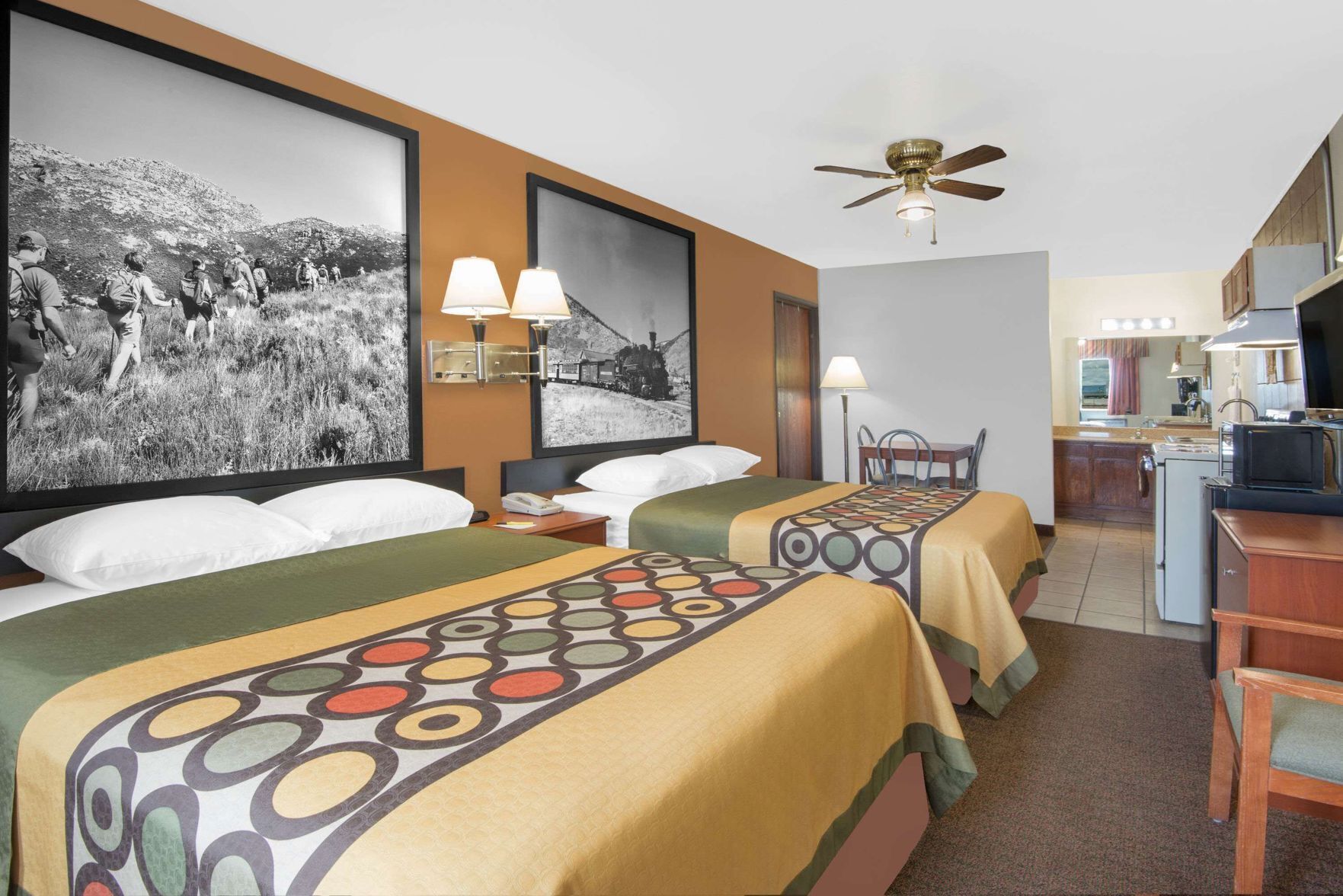 Premium bedding, desk, blackout drapes, iron/ironing board