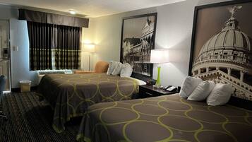 Desk, blackout curtains, iron/ironing board, free cots/infant beds