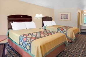 Double Room, 2 Double Beds | Desk, laptop workspace, blackout drapes, iron/ironing board