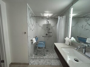 Standard Room, 1 Queen Bed, Accessible, Non Smoking, Mountain View | Bathroom | Combined shower/tub, hair dryer, towels, soap