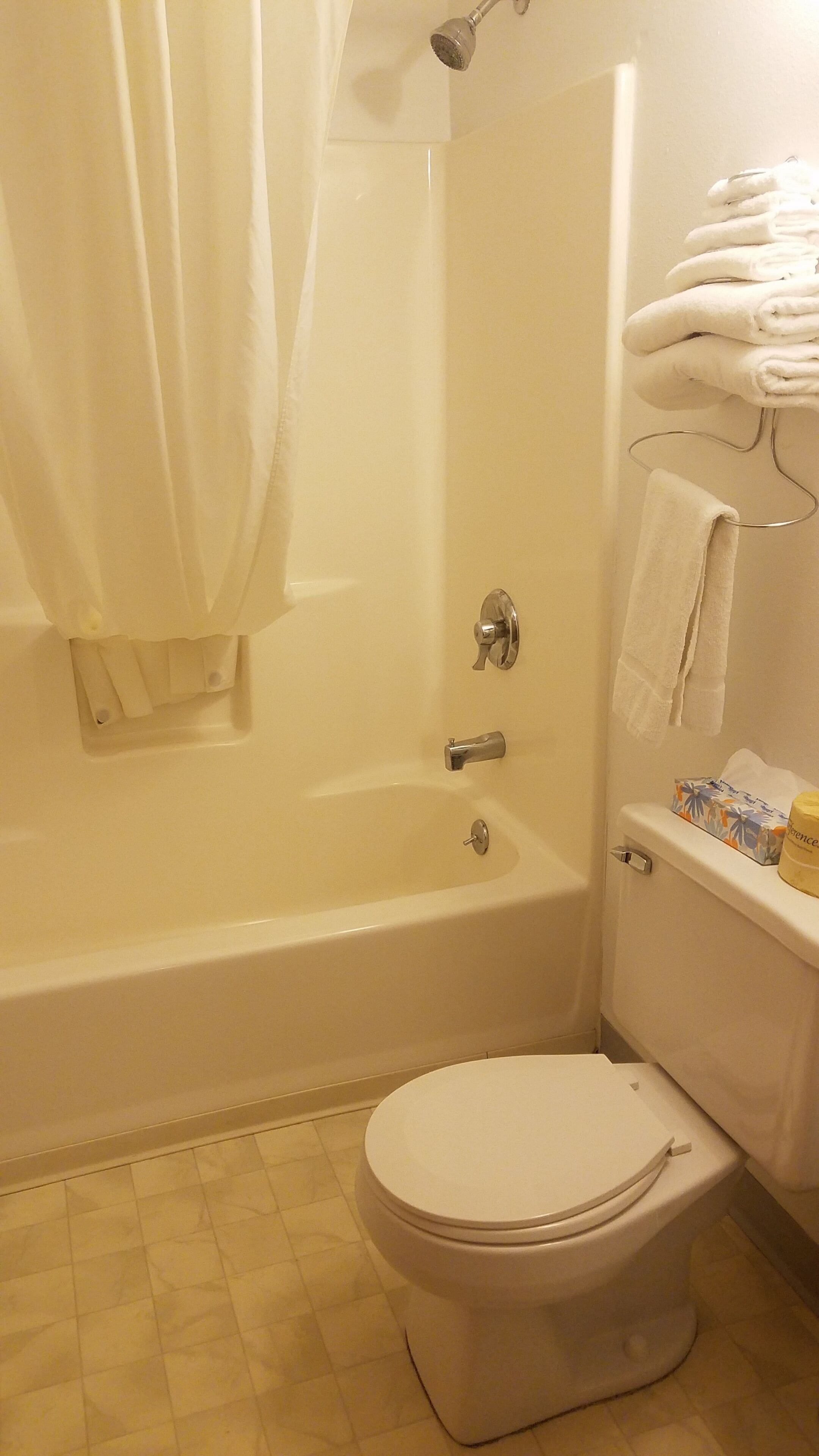 Un baño con bañera, inodoro y barra para toallas.