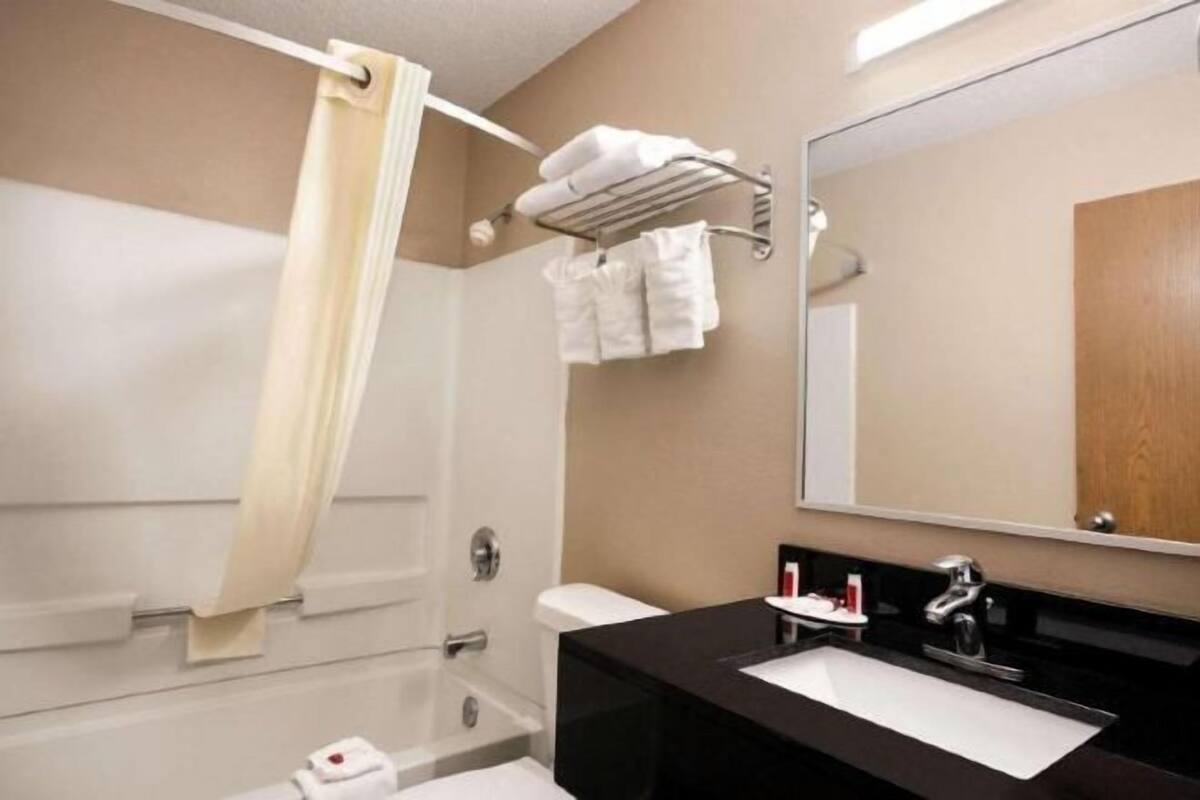 Bathroom | Combined shower/tub, free toiletries, towels