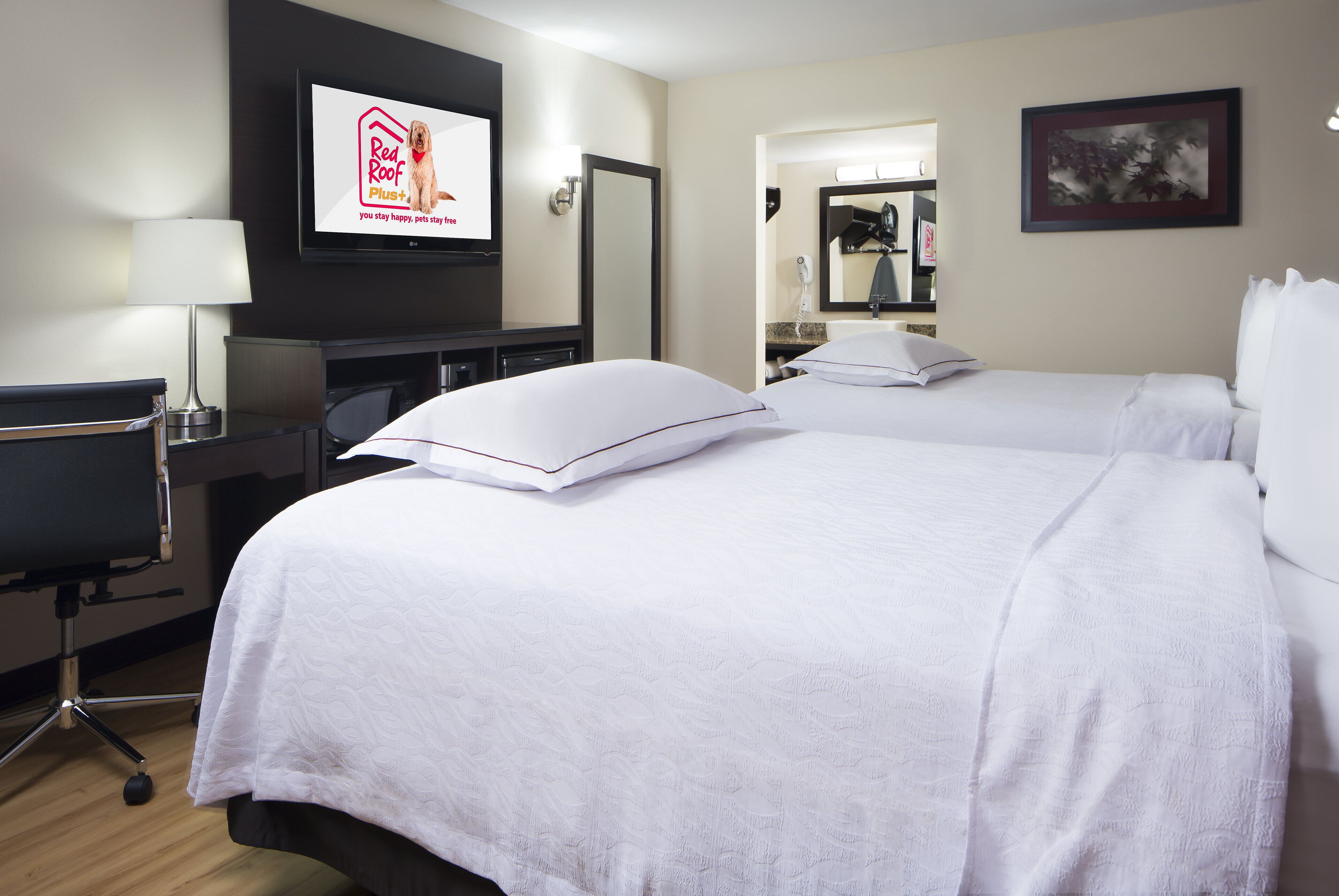 premium room, 2 double beds (upgraded bedding & snack, smoke free) | desk, iron/ironing board, free cots/infant beds, free wifi