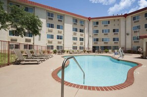 Outdoor pool, open 8:00 AM to 11:00 PM, sun loungers