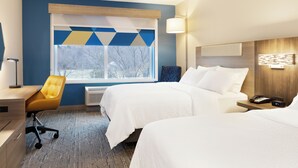 A hotel room with two beds, a desk, a chair, and a large window with a view of trees. - Holiday Inn Express Lexington - Horse Park Area by IHG (Lexington)