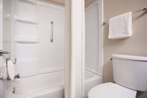 Shower, free toiletries, hair dryer, towels