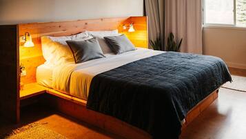 Hypo-allergenic bedding, desk, laptop workspace, iron/ironing board