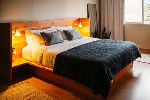 Hypo-allergenic bedding, desk, laptop workspace, iron/ironing board