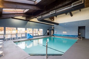Indoor pool, open 8 AM to 10 PM, sun loungers