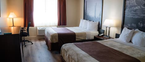 Desk, laptop workspace, free WiFi, bed sheets