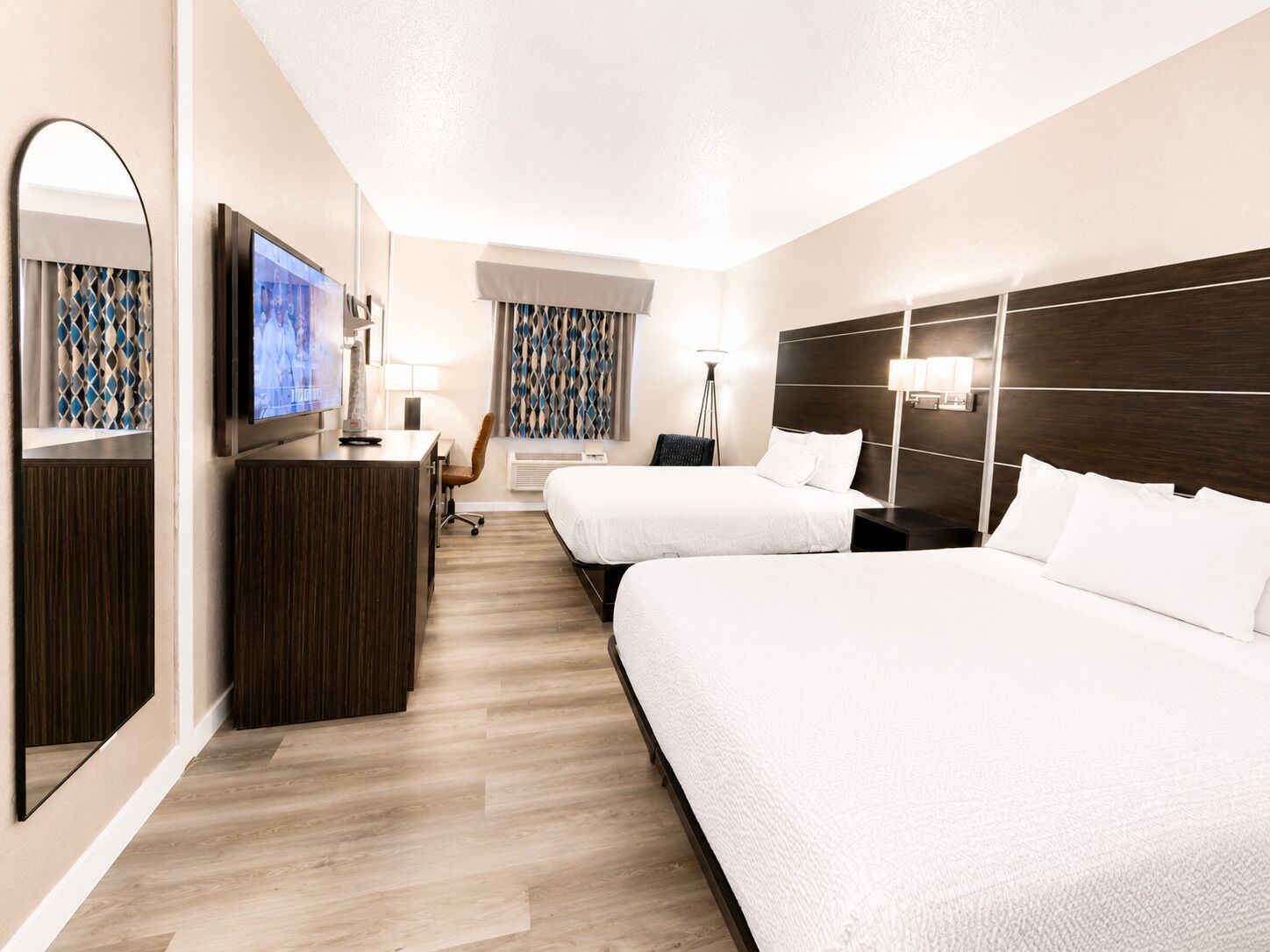Room, 2 Queen Beds, Non Smoking, Refrigerator & Microwave | Desk, blackout drapes, soundproofing, iron/ironing board