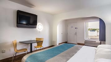 Hypo-allergenic bedding, individually furnished, laptop workspace