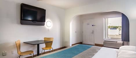 Hypo-allergenic bedding, individually furnished, laptop workspace