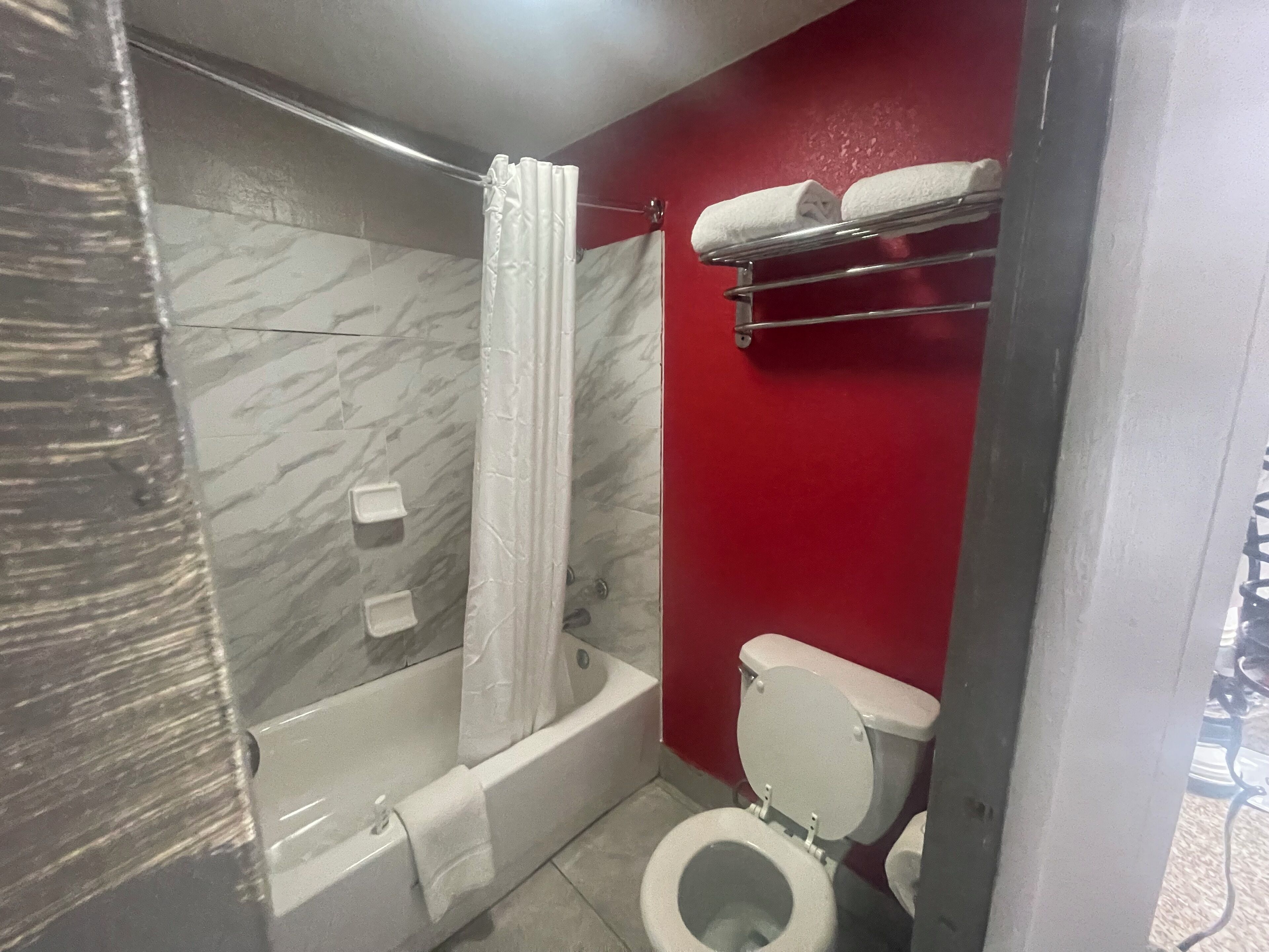 Desk, laptop workspace, blackout drapes, soundproofing