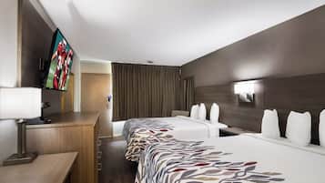 Desk, blackout drapes, WiFi (free), bed sheets