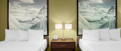 Standard Room, 2 Queen Beds | Desk, laptop workspace, blackout drapes, iron/ironing board