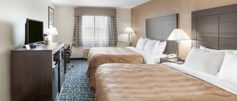 Standard Room, 2 Queen Beds, Non Smoking | Bed sheets, alarm clocks