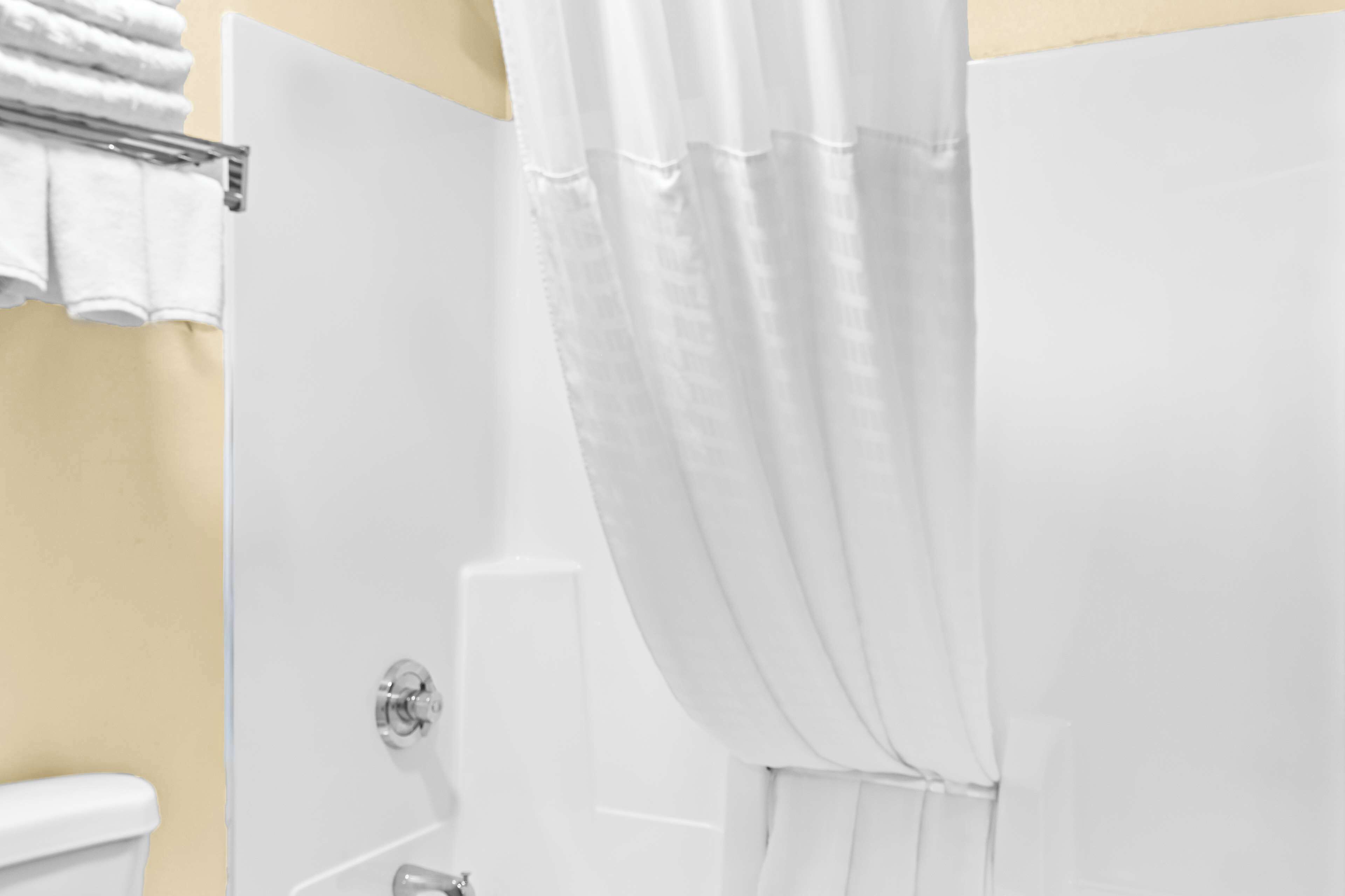 combined shower/bathtub, hair dryer, towels