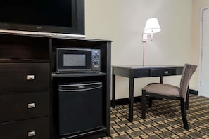Desk, laptop workspace, blackout drapes, free WiFi