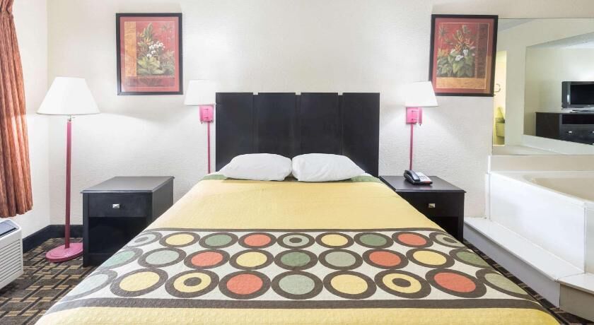 Desk, laptop workspace, blackout curtains, free WiFi