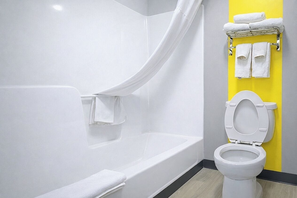 Ducha y bañera combinadas y artículos de higiene personal gratuitos