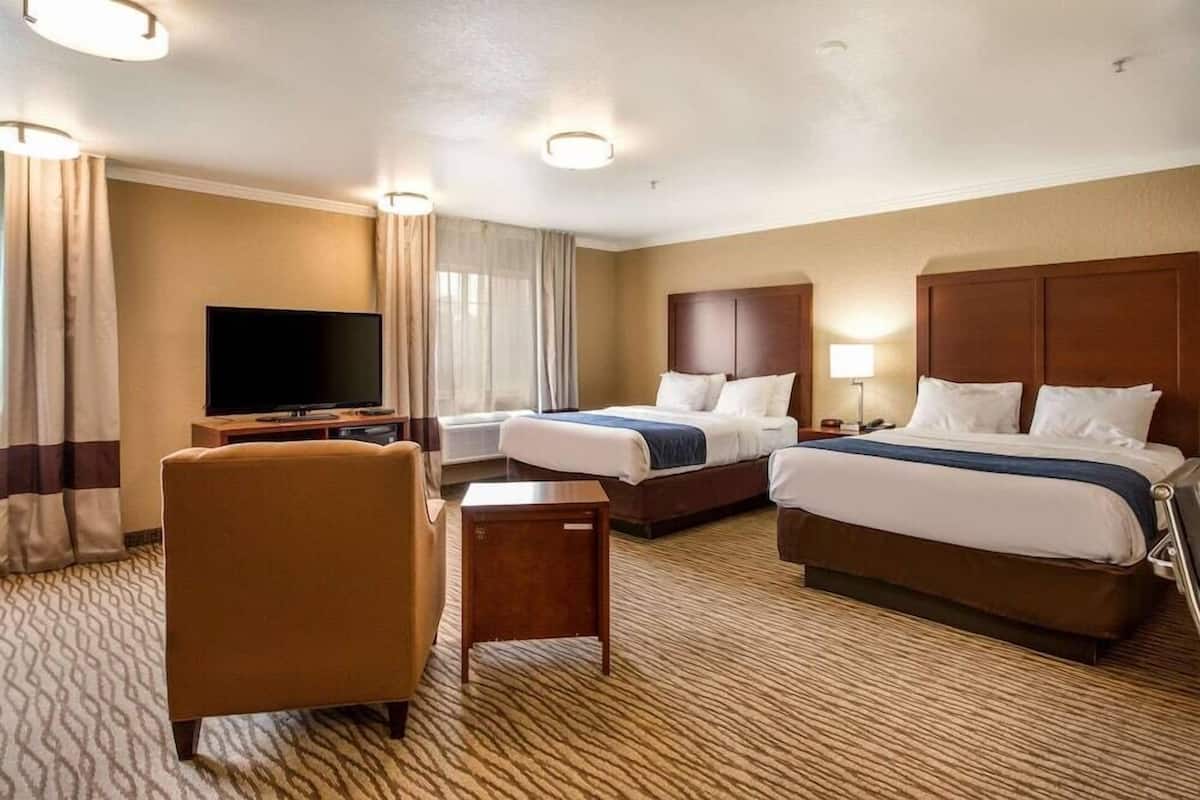 Premium bedding, desk, blackout curtains, iron/ironing board