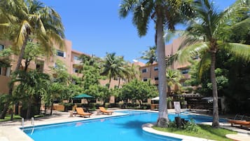 Outdoor pool, sun loungers